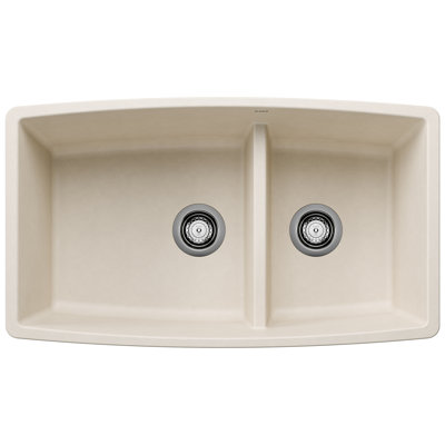 Performa SILGRANIT 33" 60/40 Double Bowl Undermount Kitchen Sink with Low Divide