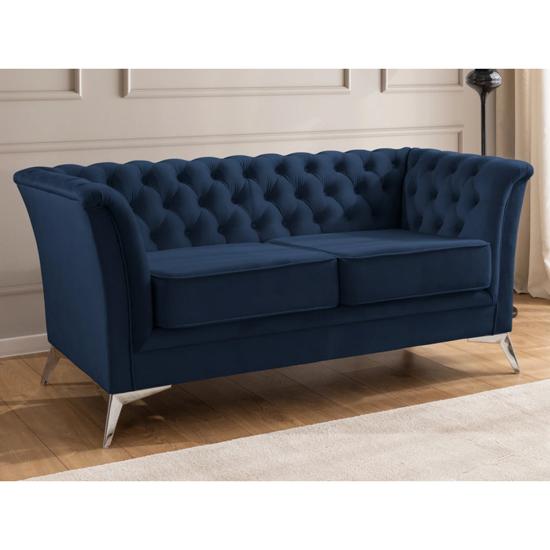 Whitby 3 - Piece Velvet Living Room Set, Chrome, Navy Blue
