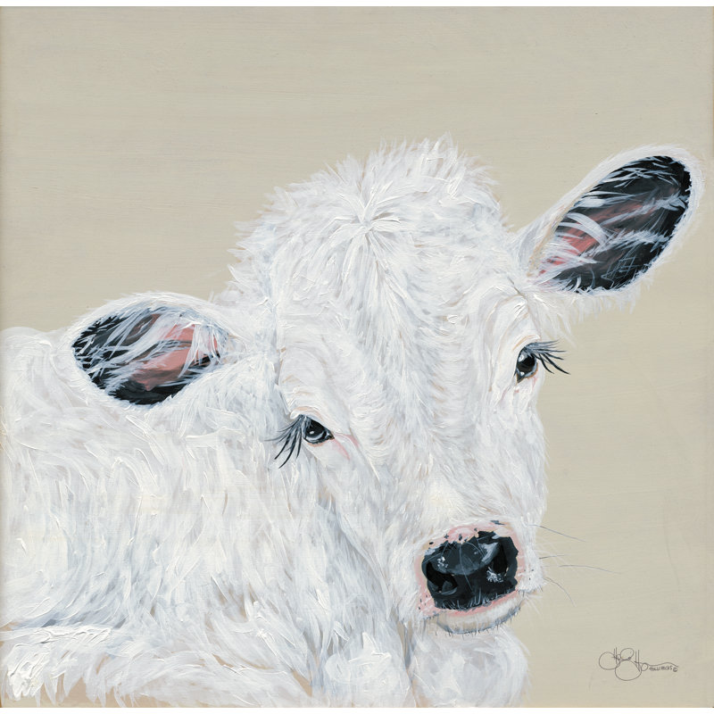 Veau blanc - peinture sur toile tendue, H 20 po x l 20 po, Non, Toile encadrée flottée blanche