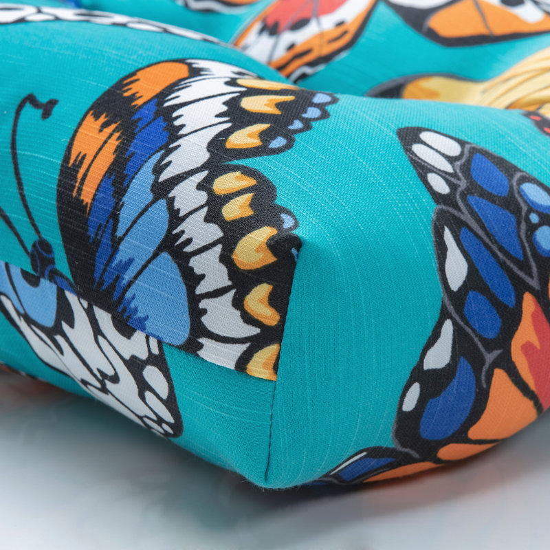 Coussin de siège intérieur / extérieur turquoise Hano Butterfly Garden