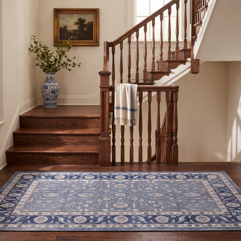 Tapis Thicket2 style persan traditionnel audacieux bleu gris crème, lavable en machine, antidérapant, à poils courts, pour intérieur et extérieur, adapté aux animaux domestiques, idéal pour salon, chambre, salle à manger, entrée, couloir, bureau