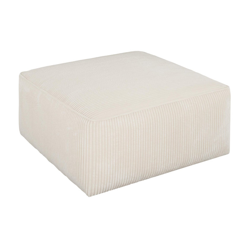 Upholstered Square Footstool, Beige Corduroy