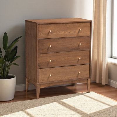 Commode 4 tiroirs à finition brun quartz avec bouton de tiroir doré, H 37,56 po x l 29,84 po x P 15,55 po