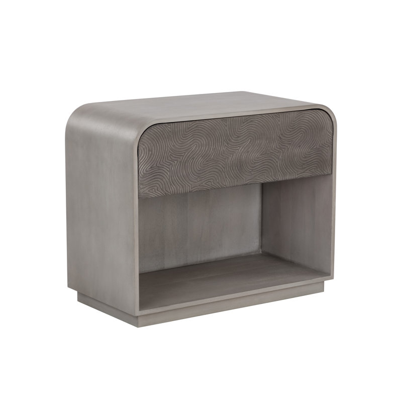Gray Mango Wood Mid-Century Modern Nightstand with Drawer
