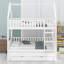 Lit superposé de style maisonnette avec garde-corps, lit gigogne escamotable et tiroirs de rangement intégrés