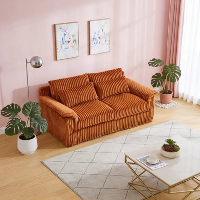 74 Inch Cloud Corduroy Loveseat Sofa With Pillows, Modern Comfortable 2-Seater