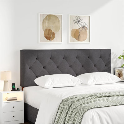Adjustable Height Upholstered Headboard,Foldable Full Dark Grey