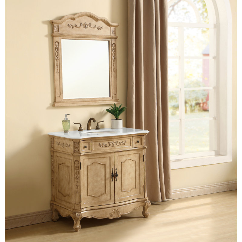 Ensemble de meuble-lavabo simple Lunette, Beige antique, Ivoire blanc, 36"