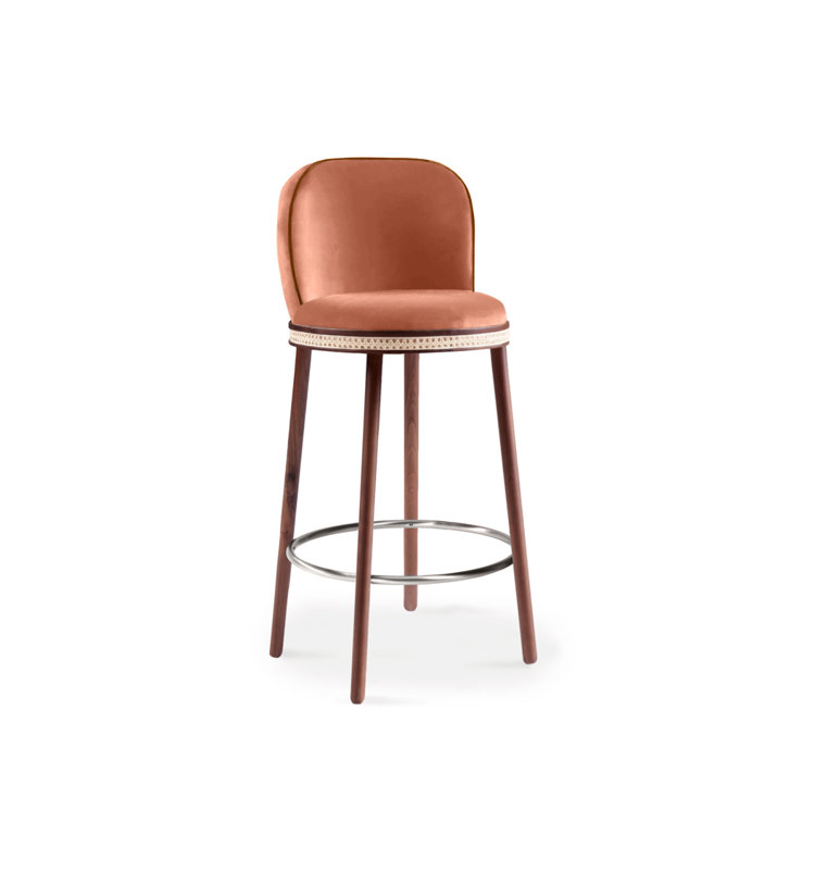 Tabouret de bar et de comptoir Alma, Poudre, Tabouret de comptoir (siège d'une hauteur de 27 p, Nickel poli