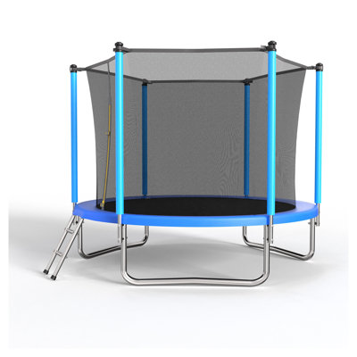 8FT Kids Trampoline with Safety Enclosure Net - Blue Outdoor Backyard Trampoline, ASTM Certified Steel Frame Trampoline for Children