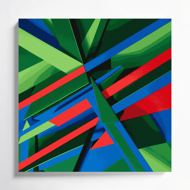 «Geometric Abstraction 19», art mural sur toile verte, H 16 po x l 16 po