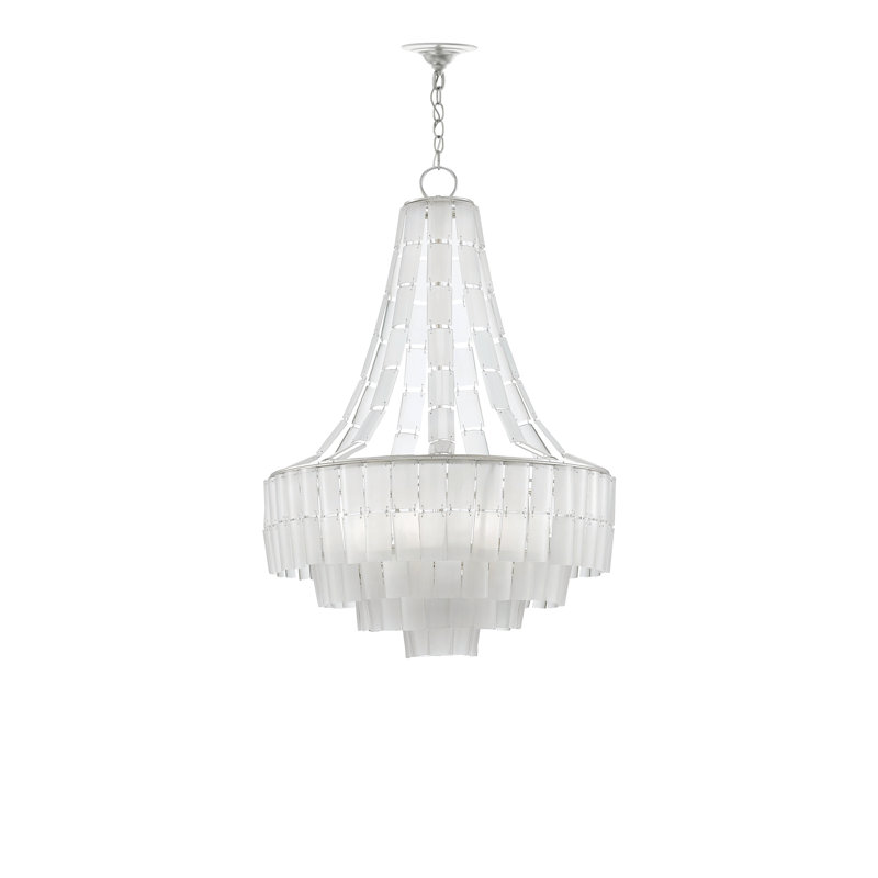 Lustre empire unique à 7 lumières Vintner, Feuille argentée / blanc opaque