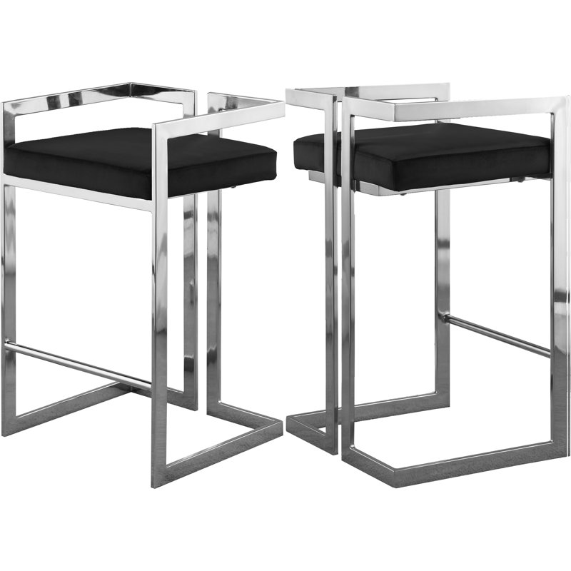 Isam Upholstered Counter Stool with Metal Frame, Black Velvet, Chrome