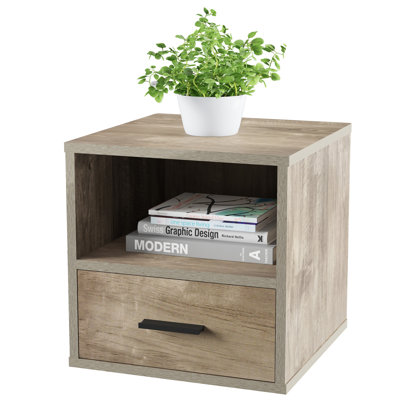 Stackable Side Table with Drawer, Gray