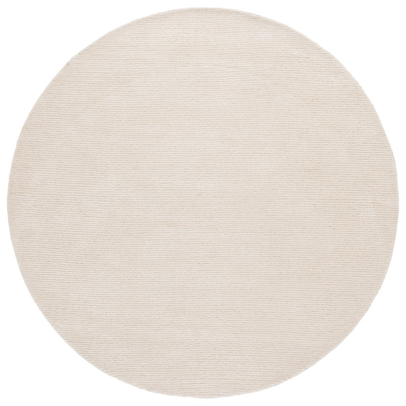 Tapis ivoire en laine, viscose et coton touffeté à la main Maynie, Rond 6 pi