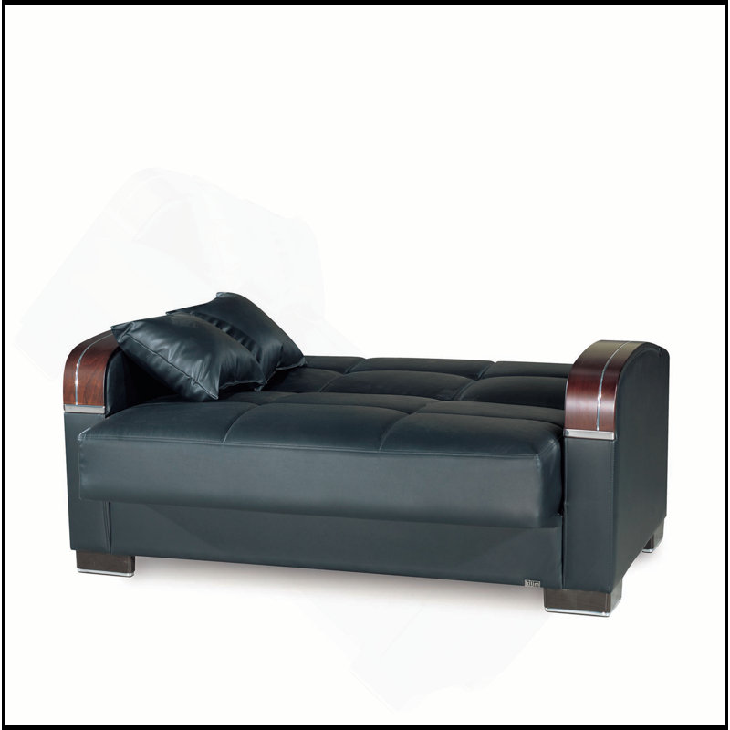 Causeuse convertible rembourrée avec rangement, polyuréthane noir, Noir
