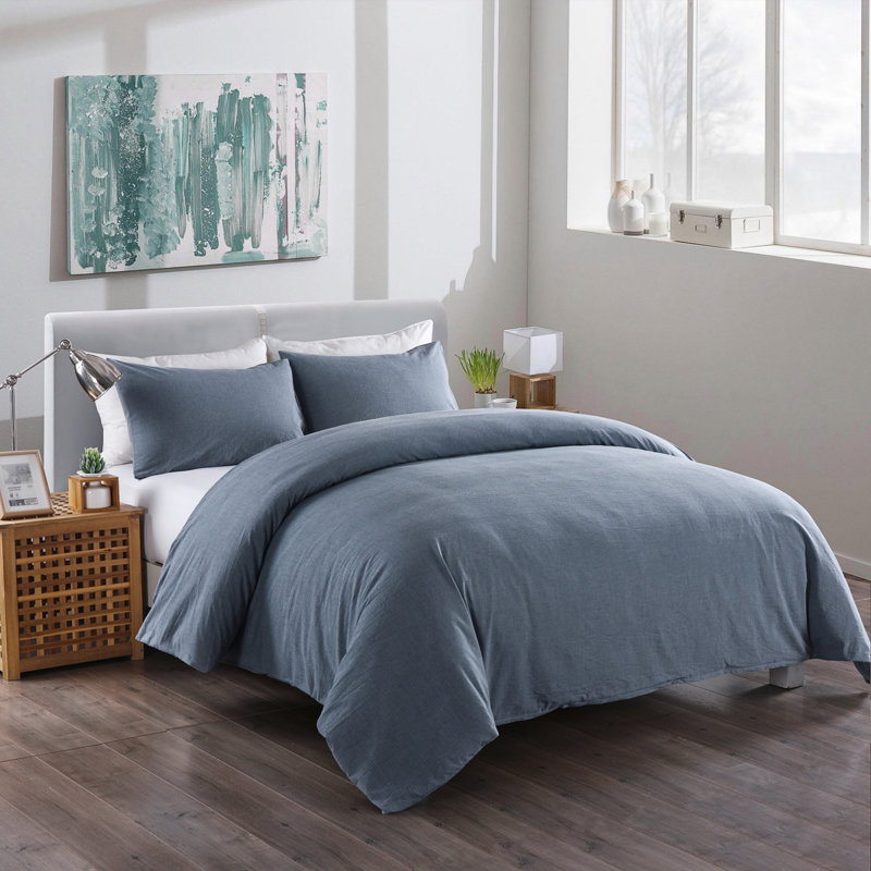 Ensemble de housse de couette en coton délavé Messy Bed, Bleu, Double / Grand