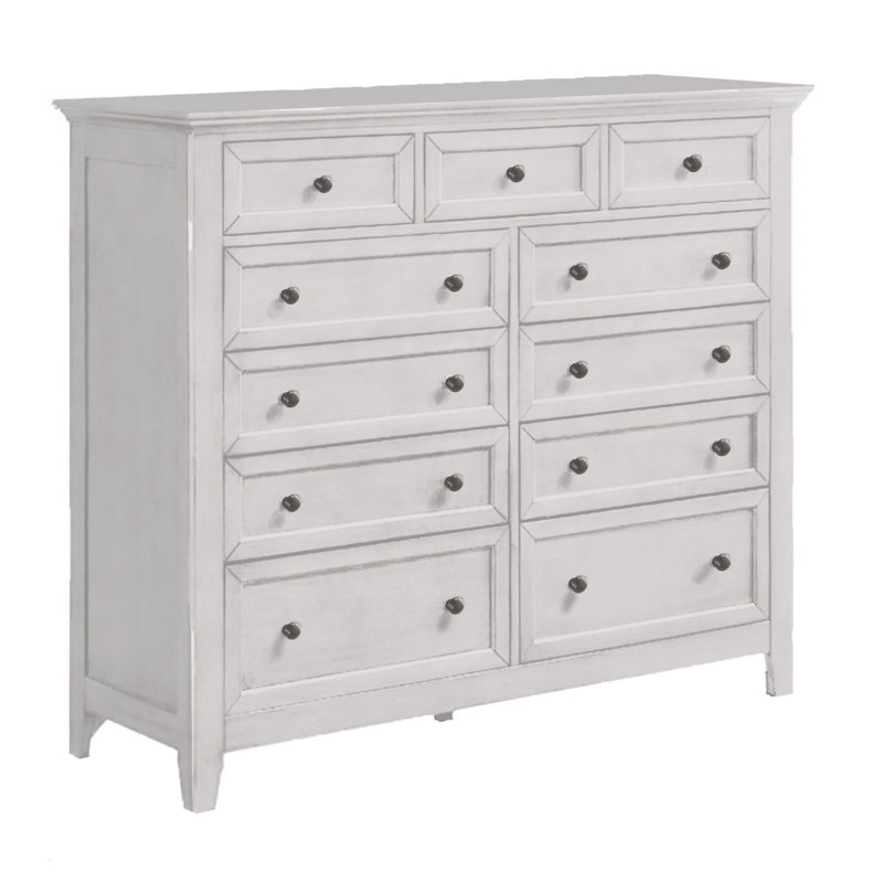 Rustic White Solid Wood 11-Drawer Gentlemen's Chest