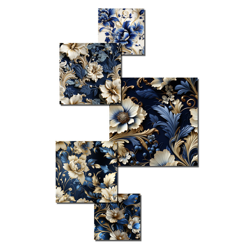 Erving - Ensemble de 5 décorations murales damassées