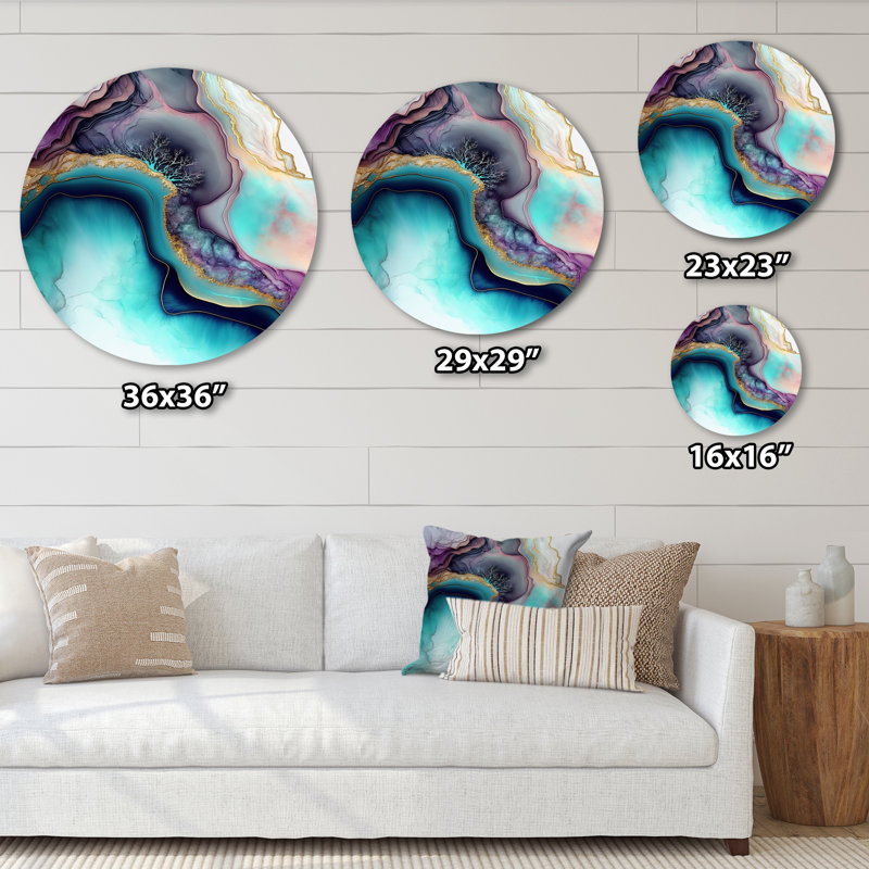 Décoration murale abstraite bleue et mauve en métal Geode III, H 23 po x l 23 po x P 1 po