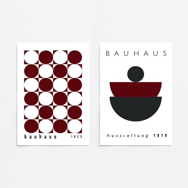 Ensemble de 2 impressions bourgogne bourgogne bauhaus, Papier, H 20 po x l 32 po x P 0,1 po
