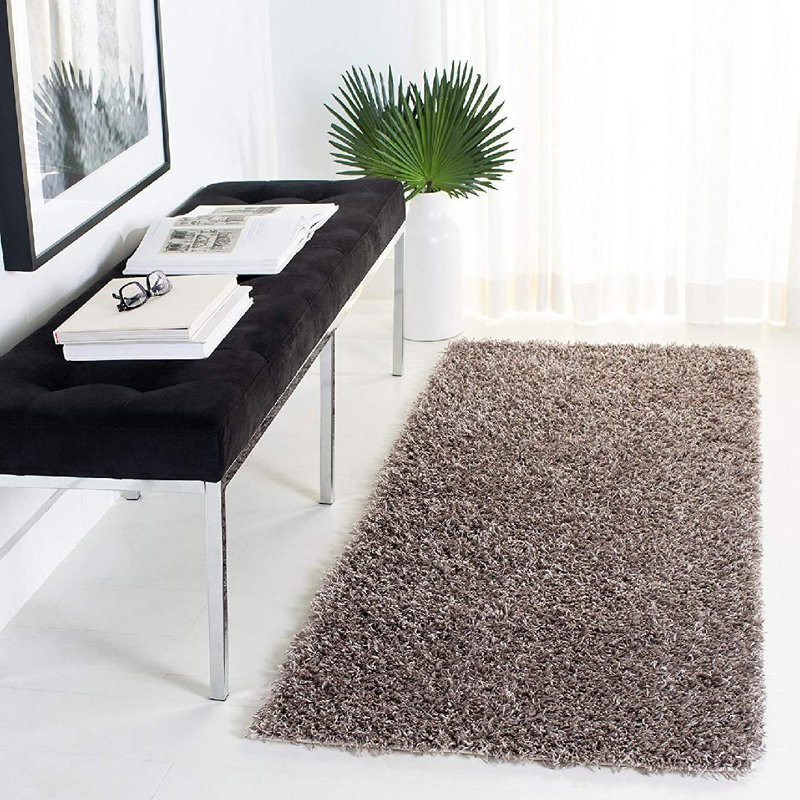 Tapis argent touffeté et fabriqué à la main Assar, Tapis de couloir 2 pi 3 po x 8 pi