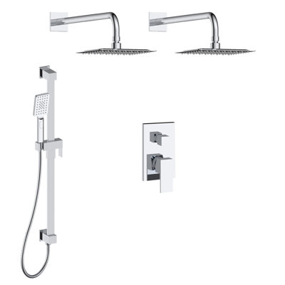 Ensemble de douche avec deux pommes de pluie et une douche à main sur rail avec coude intégré Vilmar