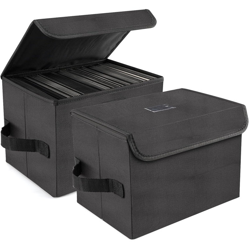 7-inch Vinyl Record Storage Box, Nylon Foldable and Stackable Set of 2