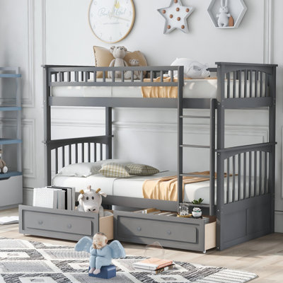 Twin Over Twin Bunk Bed With Drawers, Convertible Beds