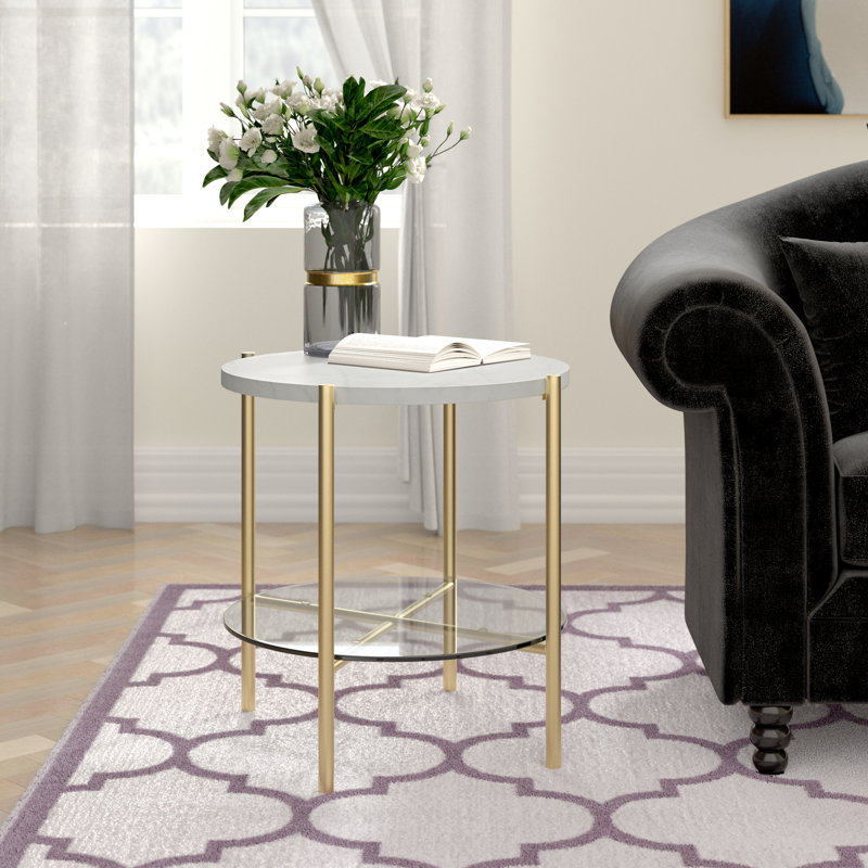 Shawna End Table, Faux White/Gold