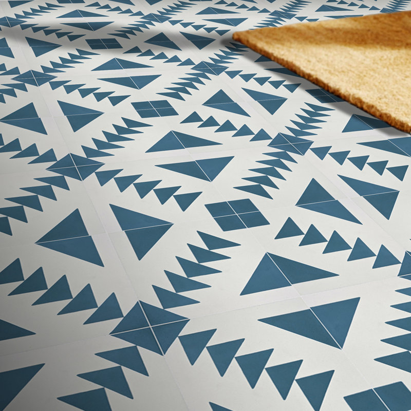 Carreau de ciment à motif de murs et de planchers 8 po x 8 po Tadla, Bleu marine / blanc