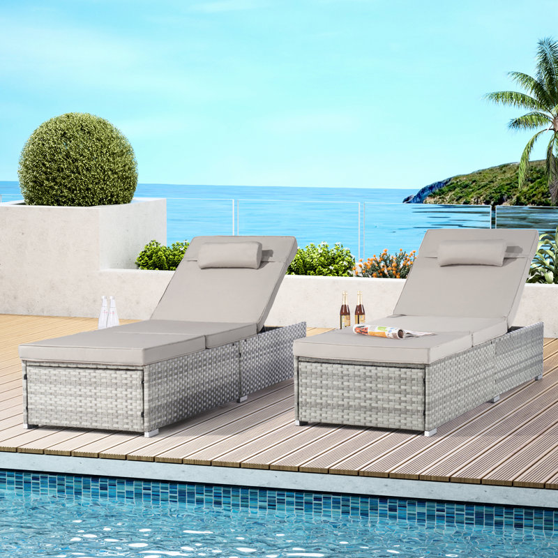 2 chaises de jardin relaxantes - avec coussins et chaises de plage de bronzage d'extérieur pliables, Gris clair