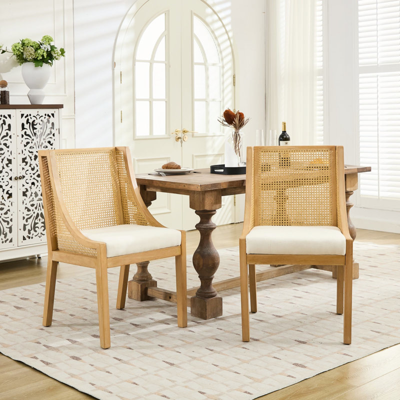 Chaise d'appoint rustique en bois d'hévéa de conception américaine avec siège en lin doux et pour plusieurs pièces, Beige