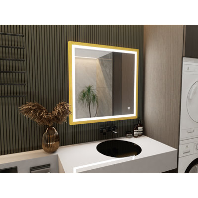 LED Lighted Bathroom Vanity Mirror with Frontlit and Backlit Stepless 3 Colours Temperature Light & Anti-fog Wall Mirror