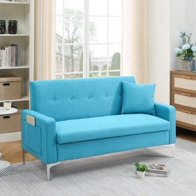 57 - Inch Blue Double , Built In Storage, Small Apartments, Primary Living Spaces, Natural Texture Fabric, Stable Metal Legs 2 Seater Home Offices, Support