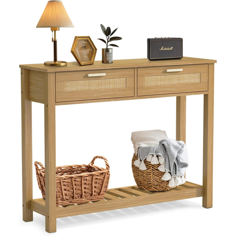 Rattan Console Table With 2 Drawers