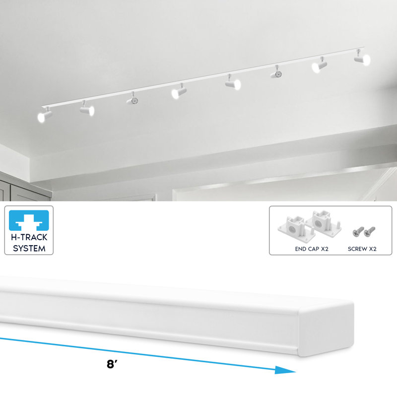 Rail d'éclairage sur rail H 8 pi Luxrite, système de rail de type H 120 V à circuit unique, compatible avec les rails de rail en H standard avec embouts 12 pièces