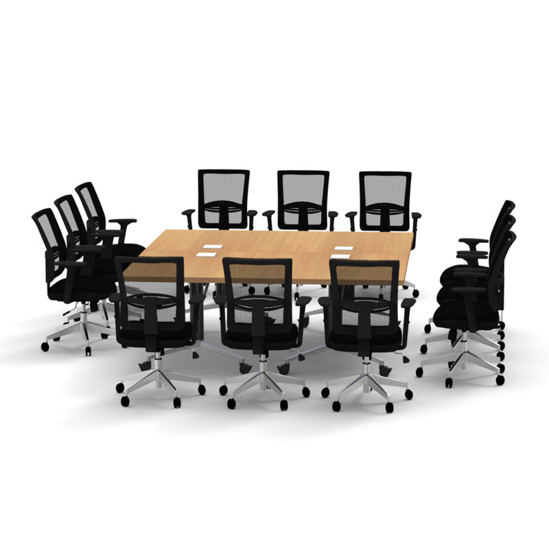 Rectangle 12 Person 80'' L Training Table and Chair Set with Casters, Beech