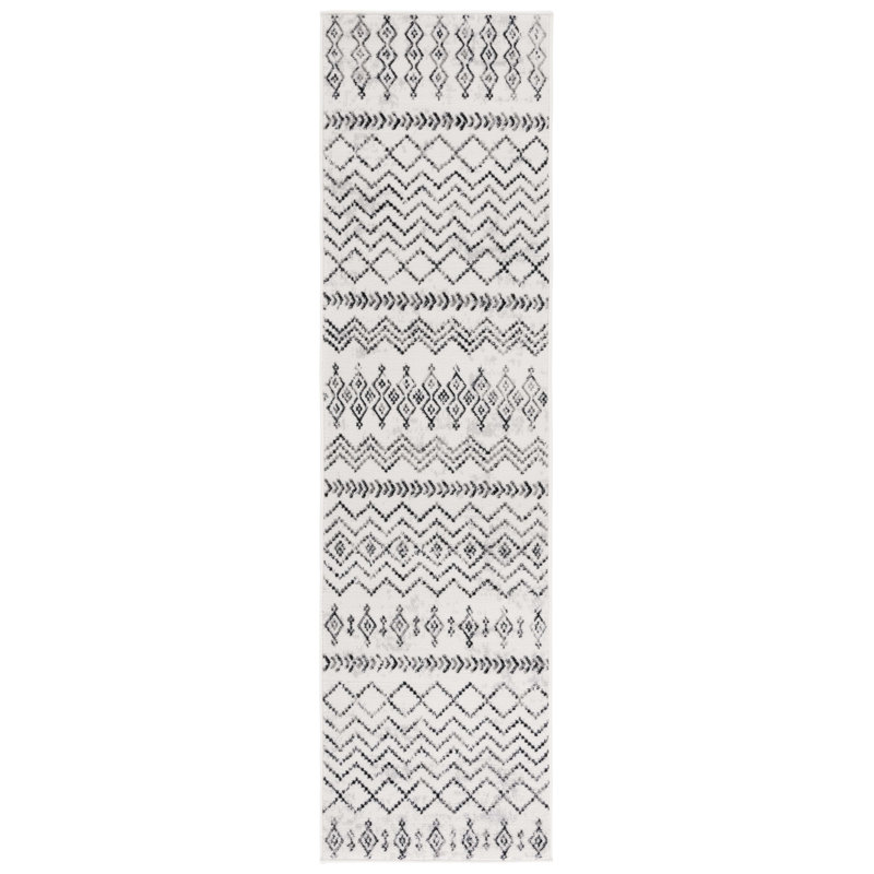 Laniqua Temple Bcf/Jute/Latex/Overlock Southwestern Rug in Ivory/Gray/Black, Runner 2'2" x 8'