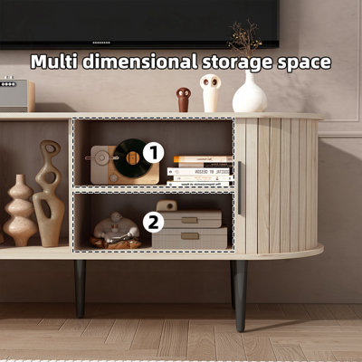 Mid-Century Modern TV Stand with Sliding Door – 47 Inches