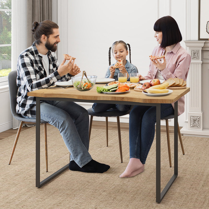 Antke Industrial Dining Table With 120cm Tabletop, Irregular Kitchen Wood Desk With 4-6 Seats, Wood Color
