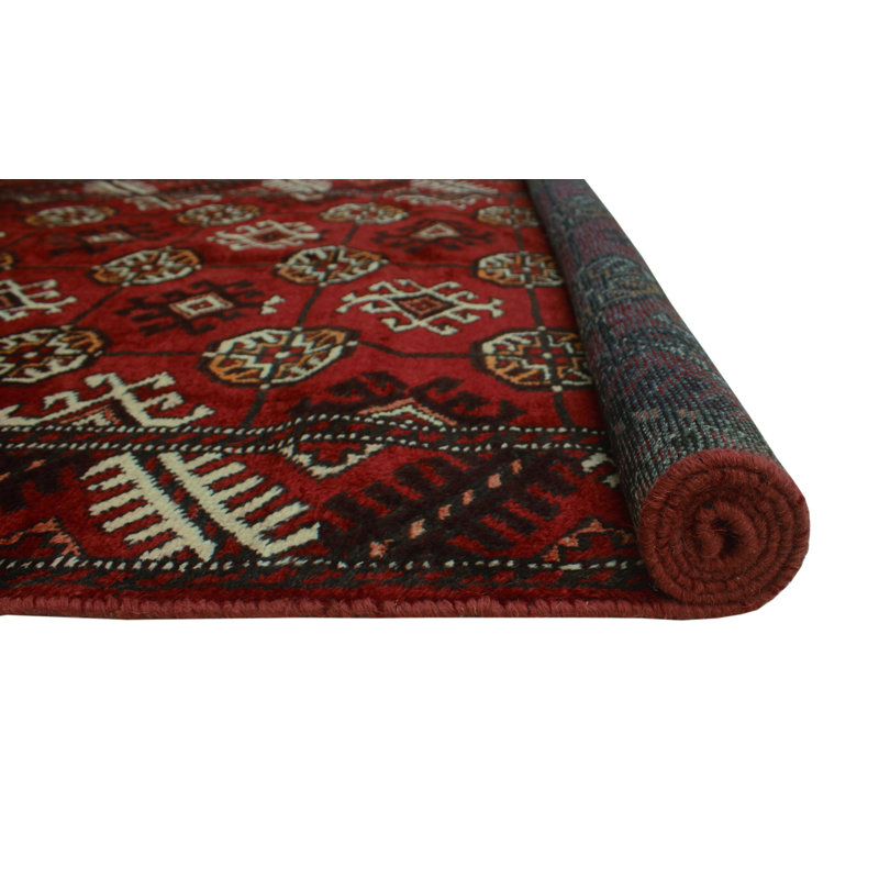 Tapis rouge noué à la main de conception unique 3 pi 11 po x 7 pi 1 po Jamse