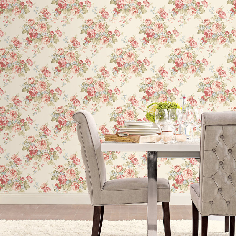 Garretson 10m x 52.8cm Satin Wallpaper Roll, Pink/Beige