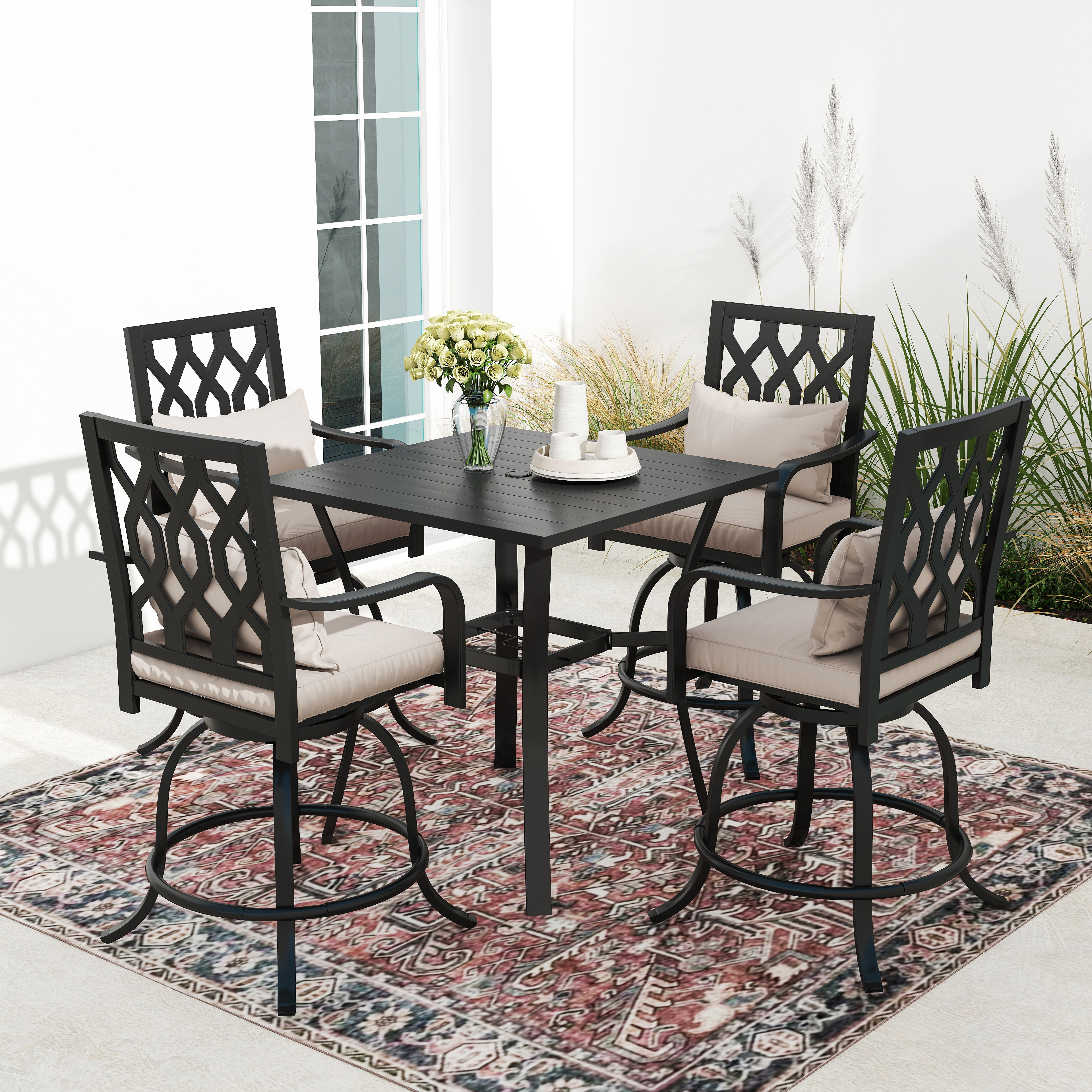 Lark Manor™ Square 4 - Person Outdoor Bar Height Dining Set with 29"W ...