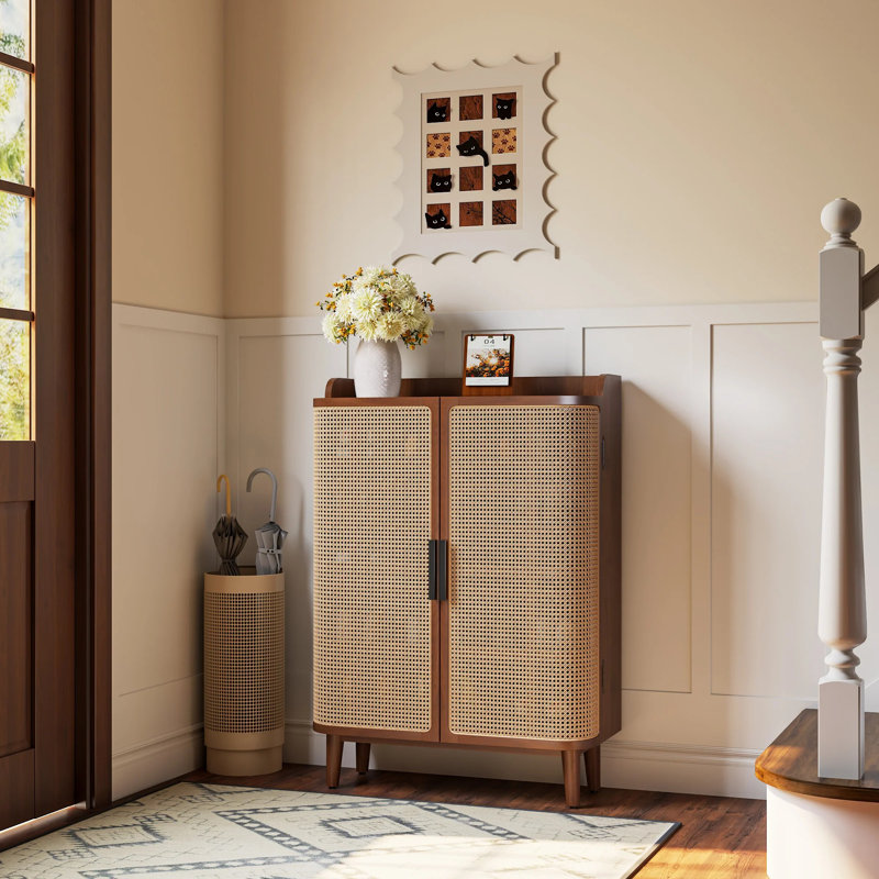 Armoire de rangement 2 portes en rotin pour chaussures et vestibule