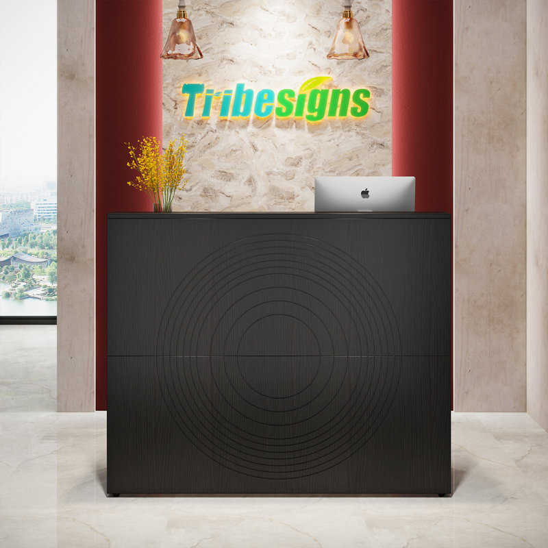 2 Person Rectangle Manufactured Wood Reception Desk, Black