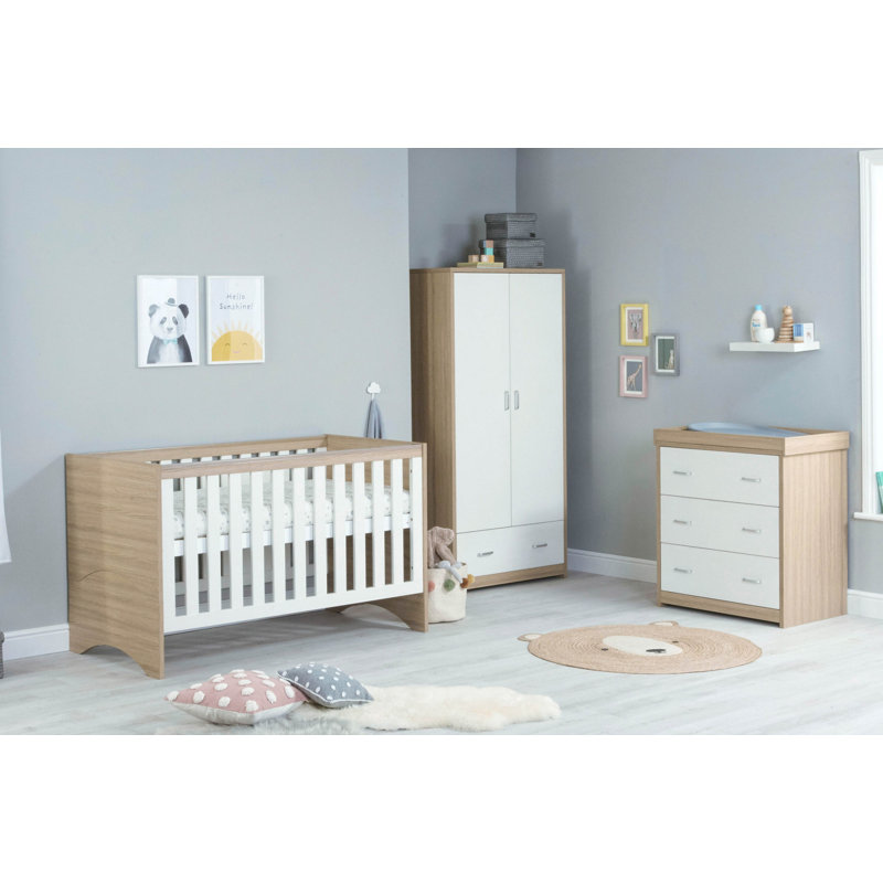 Veni Cot Bed 3-Piece Nursery Furniture Set, Oak/White