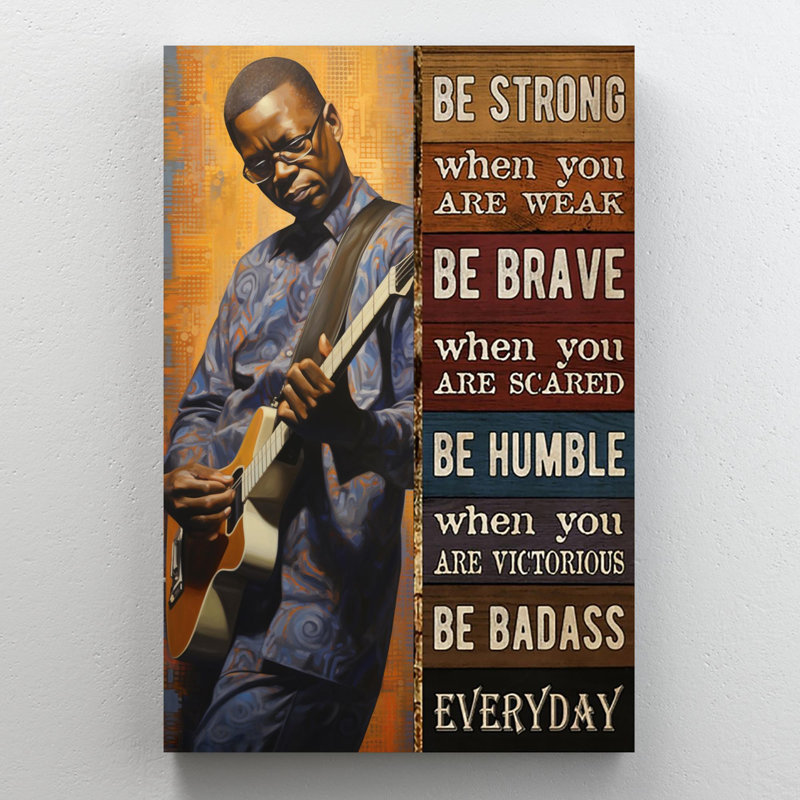 Homme jouant de la guitare «Be Strong», H 36 po x l 24 po x P 1,25 po