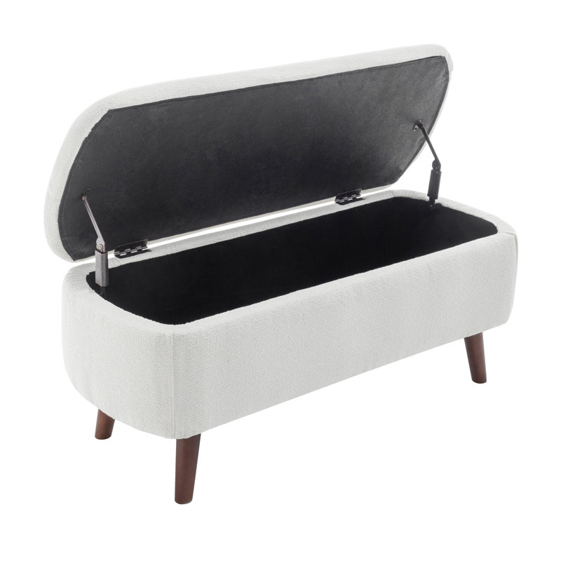 Caralina Fabric Flip Storage Bench with Wooden Legs, White