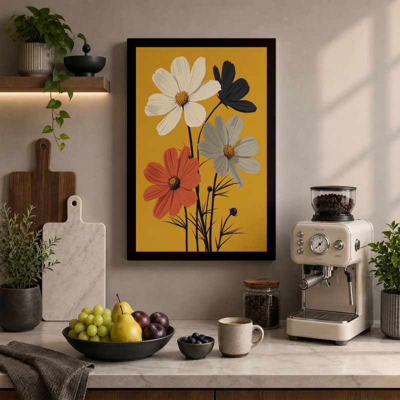 Mid-Century Bloom Botanical - Wrapped Canvas, 36x24 - 91.4 x 61.0 cm, Ochre Border